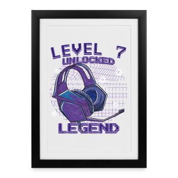 Level Unlocked Headphones Neon - Framed poster (27 × 37 cm) - black - Front