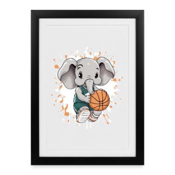 Basketball Elephant Comic - Affiche encadrée (27 × 37 cm) - noir - Devant