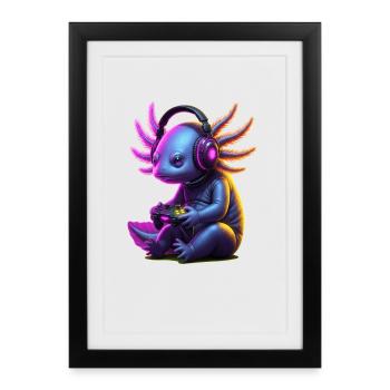 Axolotl Gaming Animal Video Games Funny Axolotl - Framed poster (27 × 37 cm) - black - Front