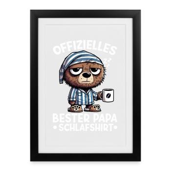 Offizielles Bester Papa Schlafshirt Bär - Gerahmtes Poster (27 × 37 cm) - Schwarz - Vorne