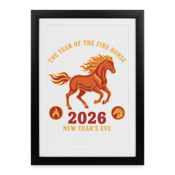 L’Année du Cheval de Feu 2026 Réveillon du Nouvel An - Affiche encadrée (27 × 37 cm) - noir - Devant