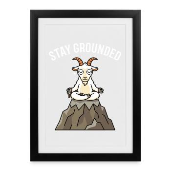 Stay Grounded Meditating Goat Zen Mountain - Framed poster (27 × 37 cm) - black - Front