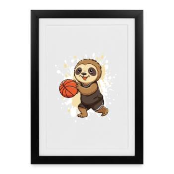 Cuddly sloth basketball star - Framed poster (27 × 37 cm) - black - Front