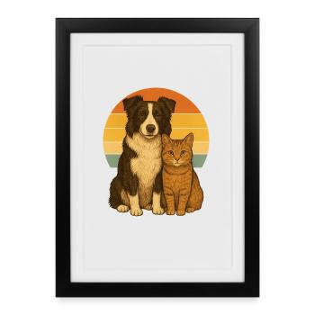 Border Collie et Cat - Affiche encadrée (27 × 37 cm) - noir - Devant