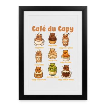 Café De Capybara Cute - Affiche encadrée (27 × 37 cm) - noir - Devant