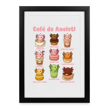Café De Axolotl Cute - Affiche encadrée (27 × 37 cm) - noir - Devant