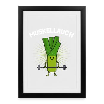 Weightlifter MUSCLE GARLIC Funny - Framed poster (27 × 37 cm) - black - Front
