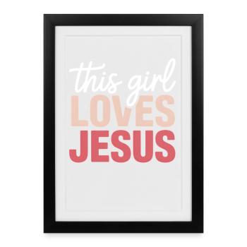 La fille adore la police baptismale en dégradé de Jésus - Affiche encadrée (27 × 37 cm) - noir - Devant