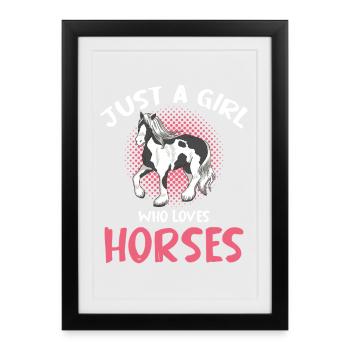 Motif La fille aime les chevaux - Affiche encadrée (27 × 37 cm) - noir - Devant