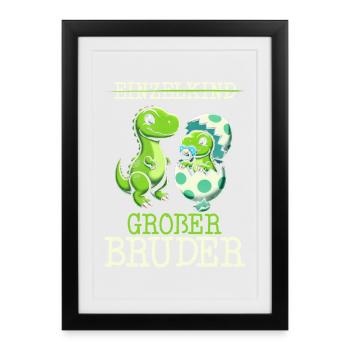Motif de frère et de sœur dinosaure dinosaure Big Brother - Affiche encadrée (27 × 37 cm) - noir - Devant