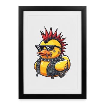 Punk duck in leather outfit - Framed poster (27 × 37 cm) - black - Front
