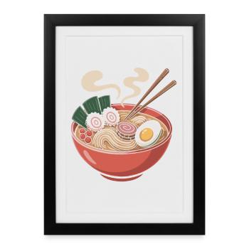 Ramen bowl, nouilles et œufs - Affiche encadrée (27 × 37 cm) - noir - Devant