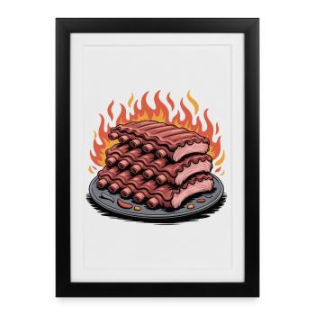 Plateau de côtes grillées au feu - Affiche encadrée (27 × 37 cm) - noir - Devant
