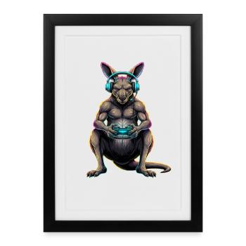 Kangaroo Games Animal Video Games Funny Kangaroo - Framed poster (27 × 37 cm) - black - Front