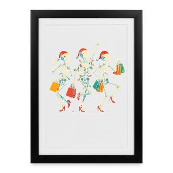 Dancing skeleton shoppers - Framed poster (27 × 37 cm) - black - Front