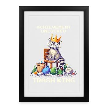 Roi des Déchets Débloqué | Humour de raton laveur - Affiche encadrée (27 × 37 cm) - noir - Devant