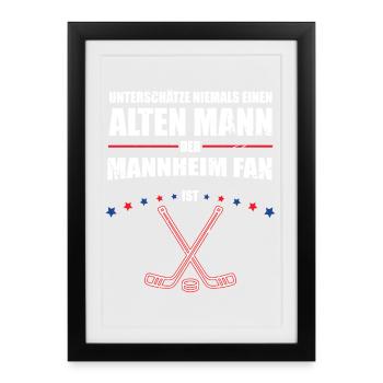 Vieil Homme - Fan de hockey sur glace de Mannheim | Rétro - Affiche encadrée (27 × 37 cm) - noir - Devant