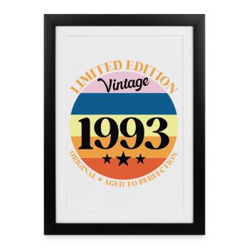 1993 Anniversaire Vintage Cadeau d'Anniversaire 93 - Affiche encadrée (27 × 37 cm) - noir - Devant