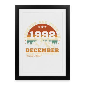 Décembre 1992 Vintage Cadeau D'anniversaire - Affiche encadrée (27 × 37 cm) - noir - Devant
