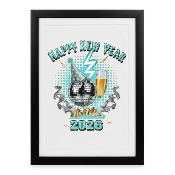 Fête feux d’artifice de célébration du Bon Nouvel An 2026 - Affiche encadrée (27 × 37 cm) - noir - Devant