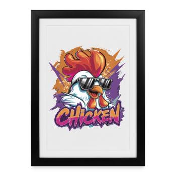 Cool Chicken with Sunglasses Colorful - Framed poster (27 × 37 cm) - black - Front