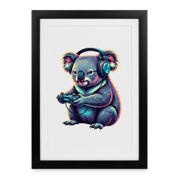 Koala Gaming Animal Video Games Funny Koala - Framed poster (27 × 37 cm) - black - Front