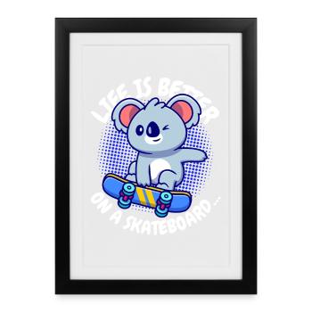 Koala Skateboard Joie de vivre - Framed poster (27 × 37 cm) - black - Front