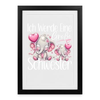 Grande Sœur Éléphant Frère ou Sœur Aînée - Affiche encadrée (27 × 37 cm) - noir - Devant