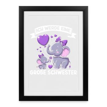 Grande Sœur Éléphant Frère ou Sœur Aînée - Affiche encadrée (27 × 37 cm) - noir - Devant