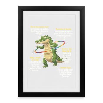 Alligator de dessins animés avec cerceau arc-en-ciel - Affiche encadrée (27 × 37 cm) - noir - Devant
