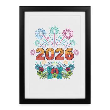 Feux d’artifice et décoration florale 2026 - Affiche encadrée (27 × 37 cm) - noir - Devant