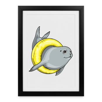 Été de nage dans le ring de nage des phoques - Affiche encadrée (27 × 37 cm) - noir - Devant