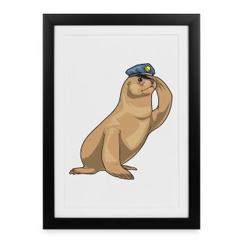Police des Seals, Police de la Casquette, - Affiche encadrée (27 × 37 cm) - noir - Devant