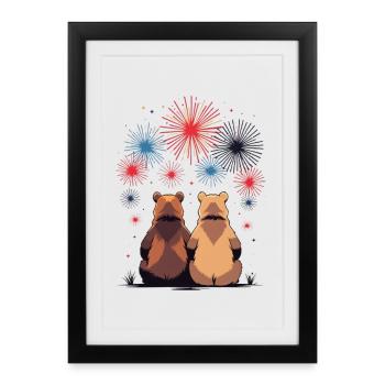 Two bears at the fireworks - Framed poster (27 × 37 cm) - black - Front