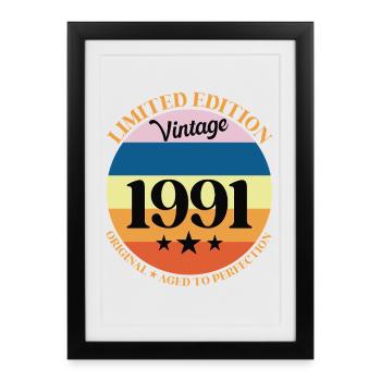 1991 Anniversaire Vintage Cadeau d'Anniversaire 91 - Affiche encadrée (27 × 37 cm) - noir - Devant