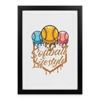 Softball Mode de vie Passion, fierté, énergie pour le joueur - Affiche encadrée (27 × 37 cm) - noir - Devant