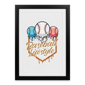 Énergie du mode de vie baseball pour les fans Famille des joueurs - Affiche encadrée (27 × 37 cm) - noir - Devant
