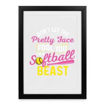 Ne te laisse pas tromper par la jolie face de softball - Affiche encadrée (27 × 37 cm) - noir - Devant