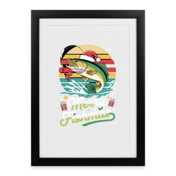 Joyeux Fishmas, carpe de Noël drôle pour - Affiche encadrée (27 × 37 cm) - noir - Devant