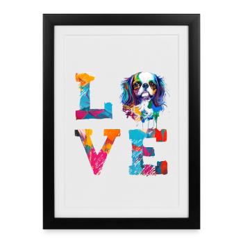 Les King Charles Spaniels adorent la peinture abstraite colorée - Affiche encadrée (27 × 37 cm) - noir - Devant