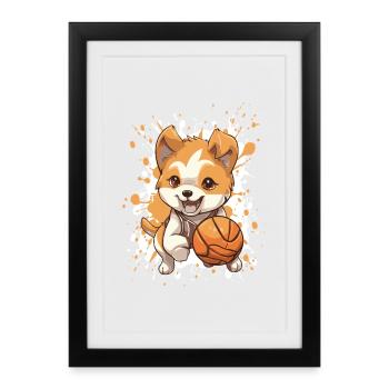 Petit Chasseur de Balles Corgi - Affiche encadrée (27 × 37 cm) - noir - Devant