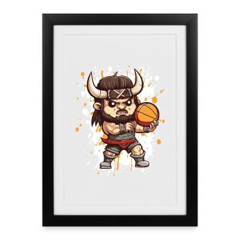 Combattant de basket-ball viking - Affiche encadrée (27 × 37 cm) - noir - Devant