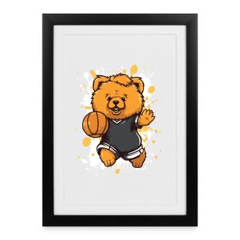 Petit Ours avec le basket - Affiche encadrée (27 × 37 cm) - noir - Devant
