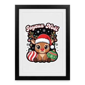 Joyeux Noël avec Un Adorable Petit Renne - Affiche encadrée (27 × 37 cm) - noir - Devant