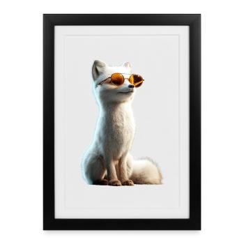 Renard arctique Renard des neiges Renard des glaces Renard blanc doux - Affiche encadrée (27 × 37 cm) - noir - Devant