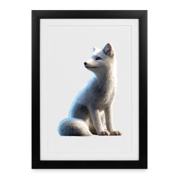 Renard arctique Renard des neiges Renard des glaces Renard blanc doux - Affiche encadrée (27 × 37 cm) - noir - Devant