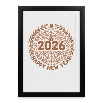 Création de fête de célébration du Nouvel An 2026 - Affiche encadrée (27 × 37 cm) - noir - Devant