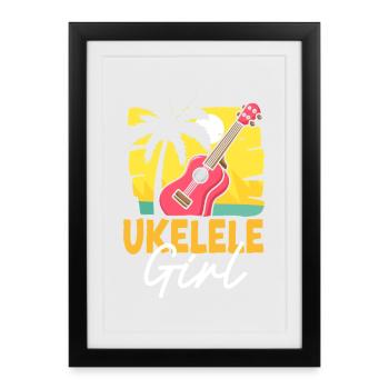 Ukulélé hawaïen ukulélé Ukulélé Girl - Affiche encadrée (27 × 37 cm) - noir - Devant