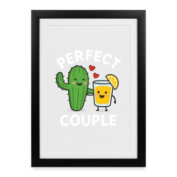 Perfect Couple Cactus and Lemon Juice Fun Art - Framed poster (27 × 37 cm) - black - Front