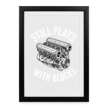 Still Plays With Blocks Car Engine Mechanic - Framed poster (27 × 37 cm) - black - Front